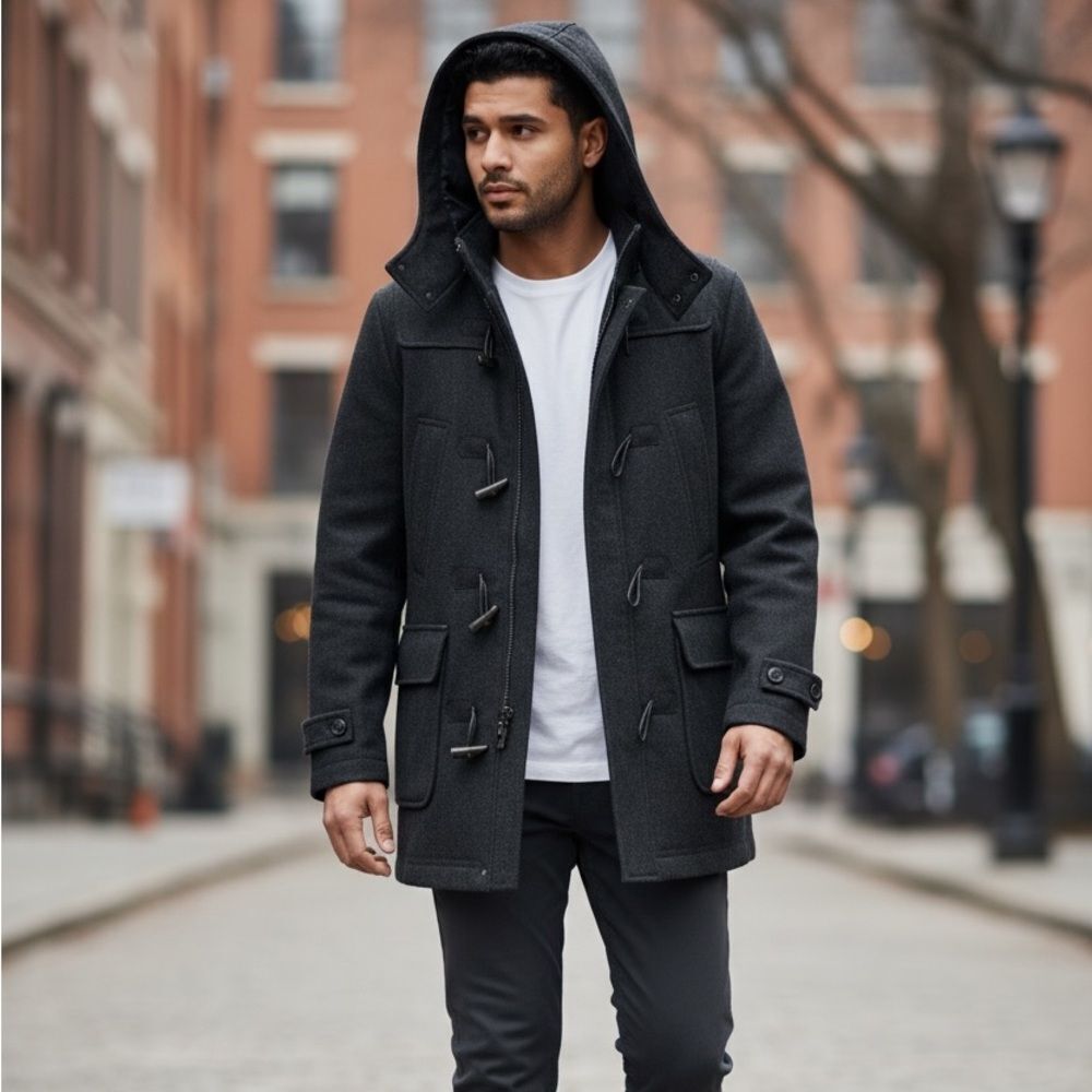 Nautical Mens Hooded Winter Jacket Coat Wool Blend size M